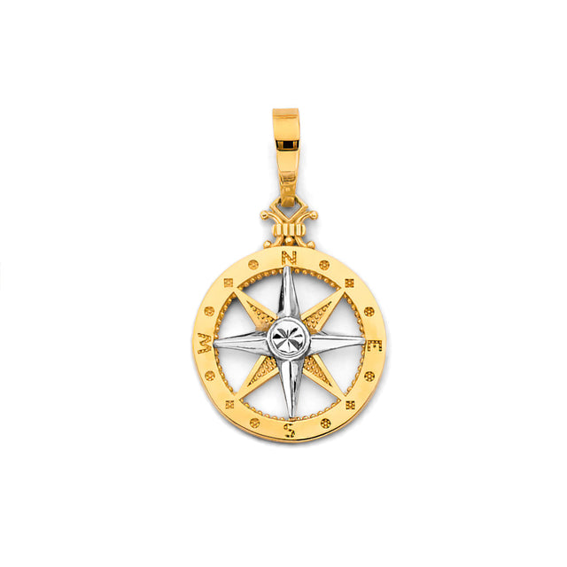 14K Two-Tone Gold Compass Rose Pendant