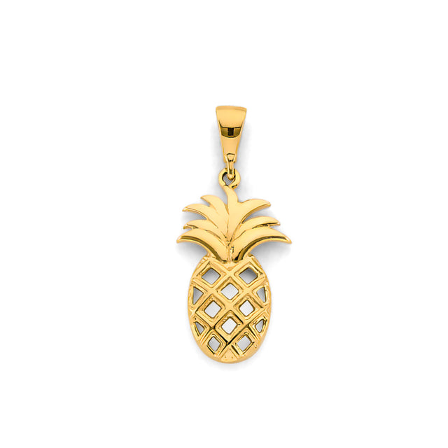 14K Yellow Gold Pineapple Pendant on White Background