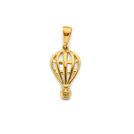 14K Yellow Gold Hot Air Balloon Pendant on White Background