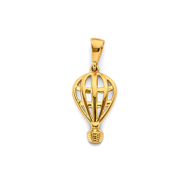 14K Yellow Gold Hot Air Balloon Pendant on White Background