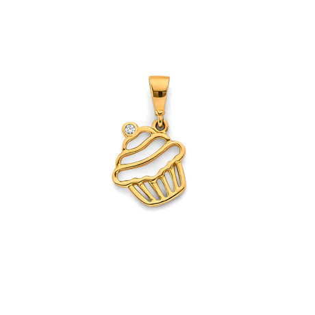14K Yellow Gold Cupcake Pendant on White Background
