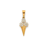 14K Yellow Gold Ice Cream Cone Pendant on White Background