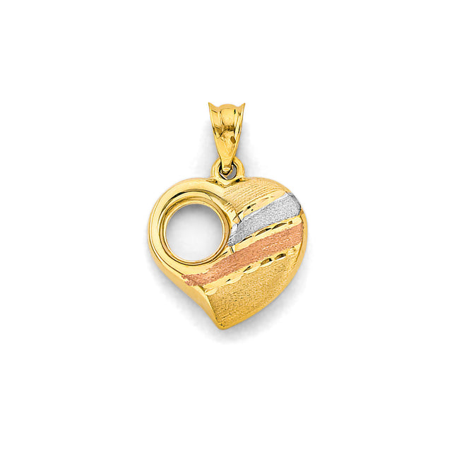 14K Tricolor Gold Ring-Accent Heart Pendant
