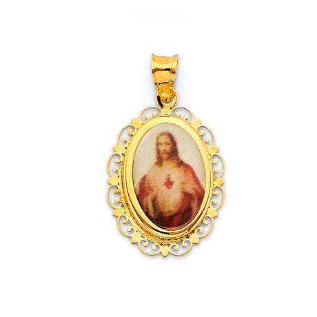 14K Yellow Gold Sacred Heart of Jesus Pendant