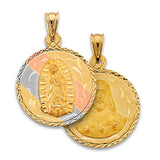 14K Tricolor Gold Guadalupe & Sacred Heart Reversible Medal — Small