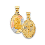 14K Tricolor Gold Guadalupe & Crucified Christ Reversible Oval Medal — Small
