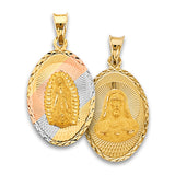 14K Tricolor Gold Guadalupe & Sacred Heart Reversible Oval Medal — Small