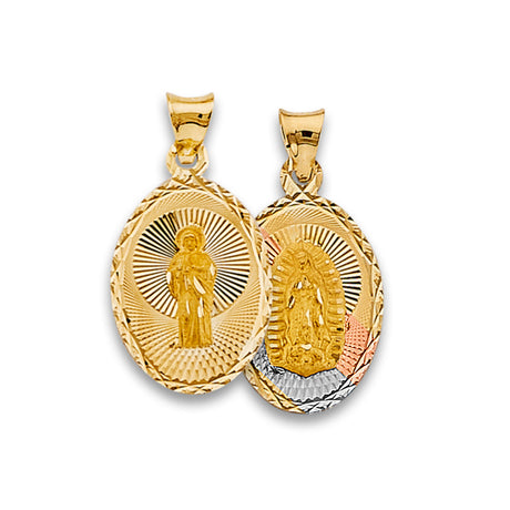 14K Tricolor Gold San Judas Tadeo & Guadalupe Reversible Oval Medal — Small