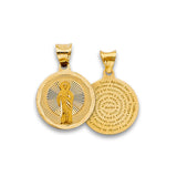 14K Tricolor Gold San Judas Tadeo Sunburst Prayer Reversible Round Medal — Small