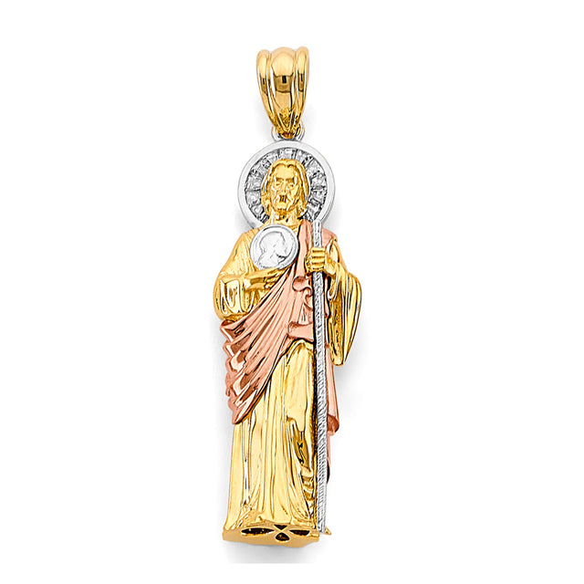 14K Tricolor Gold St. Jude Thaddeus 3D Pendant — Medium