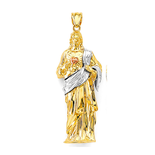 14K Tricolor Gold 3D Sacred Heart of Jesus Pendant