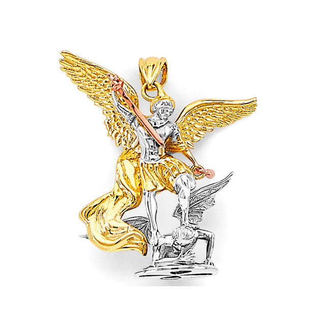 14K Tricolor Gold 3D St. Michael Pendant