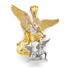 14K Tricolor Gold St. Michael 3D Pendant