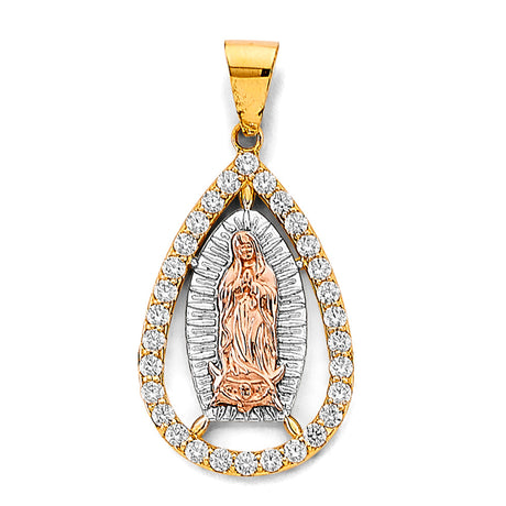 14K Tricolor Gold CZ Guadalupe Pendant