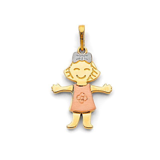 14K Tri-Color Gold Girl Pendant