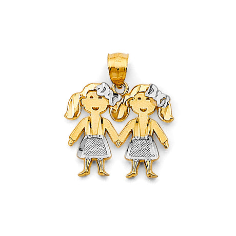 14K Two-Tone Gold Girl & Girl Pendant