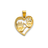 14K Yellow Gold Heart with Baby Feet Pendant