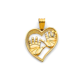 14K Yellow Gold Heart with Baby Feet Pendant