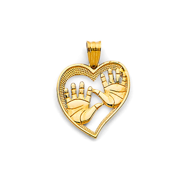 14K Yellow Gold Heart with Baby Feet Pendant