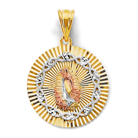 14K Tricolor Gold Stamp Guadalupe Pendant