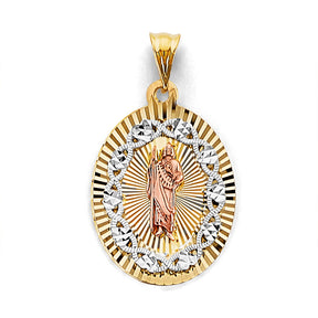14K Tricolor Gold Stamp St Jude Pendant
