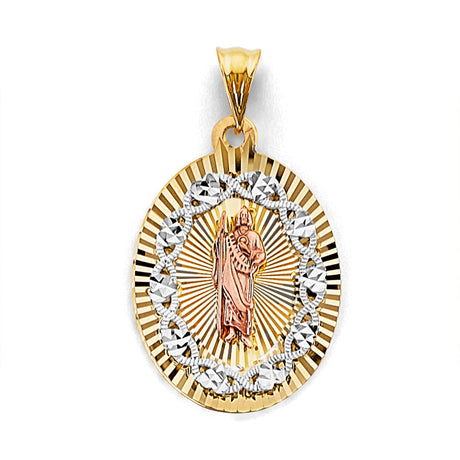 14K Tricolor Gold Stamp St Jude Pendant