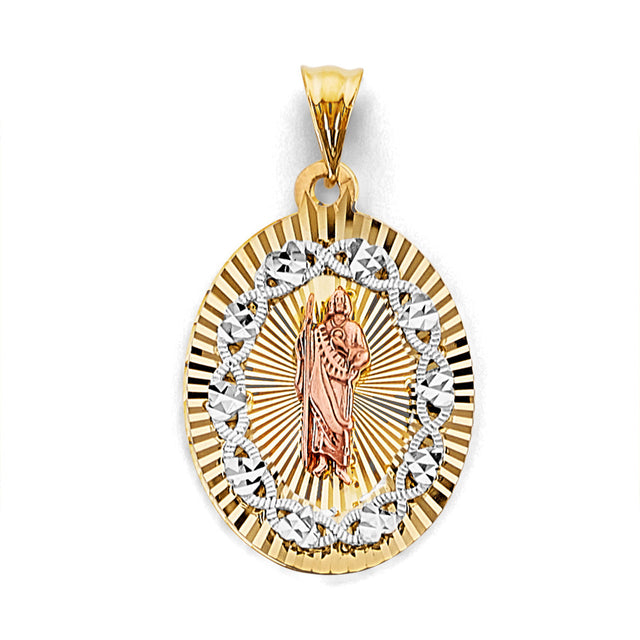 14K Tricolor Gold Stamp St Jude Pendant