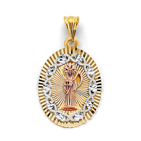 14K Tricolor Gold Stamp Santa Muerte Pendant