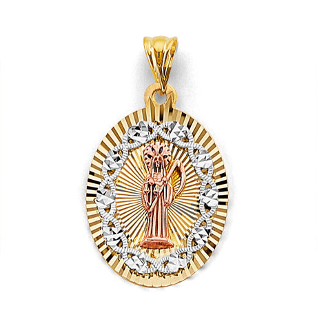 14K Tricolor Gold Stamp Santa Muerte Pendant