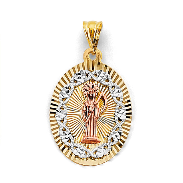 14K Tricolor Gold Stamp Santa Muerte Pendant