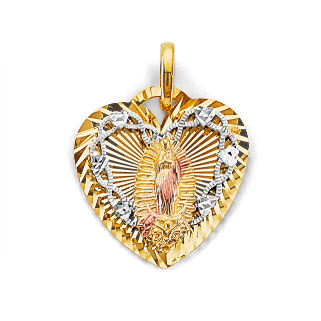 14K Tricolor Gold Stamp Guadalupe Pendant