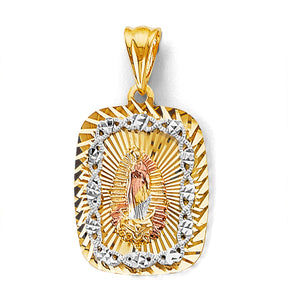 14K Tricolor Gold Stamp Guadalupe Pendant