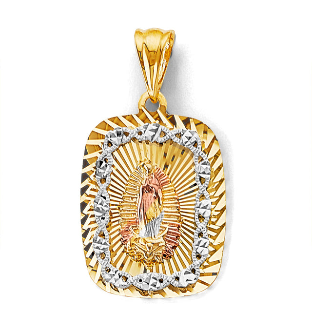 14K Tricolor Gold Stamp Guadalupe Pendant
