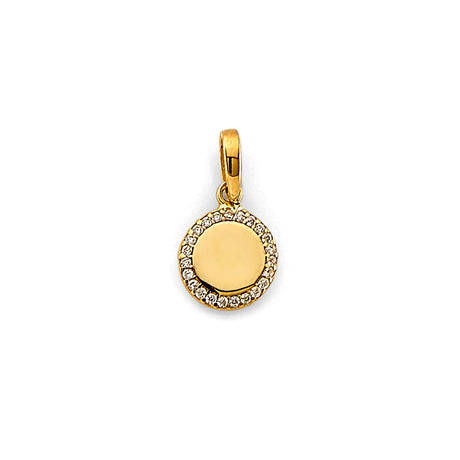 14K Yellow Gold Halo Engravable Disc Pendant — Small — on white background — Italian Fashions