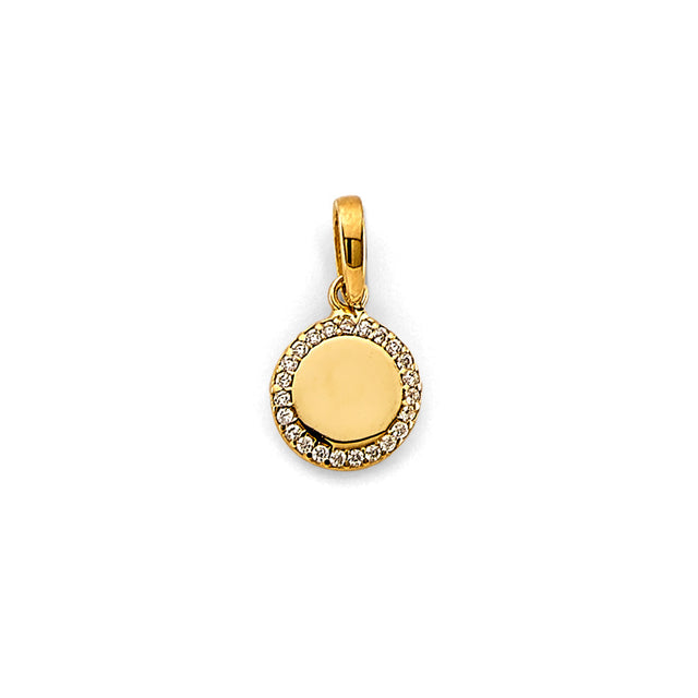 14K Yellow Gold Halo Engravable Disc Pendant — Small — on white background — Italian Fashions