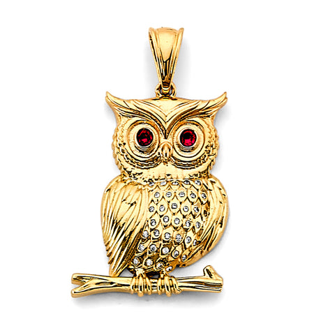 14K Yellow Gold Owl Pendant