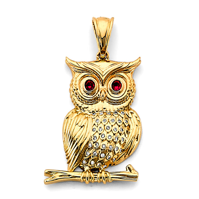 14K Yellow Gold Owl Pendant