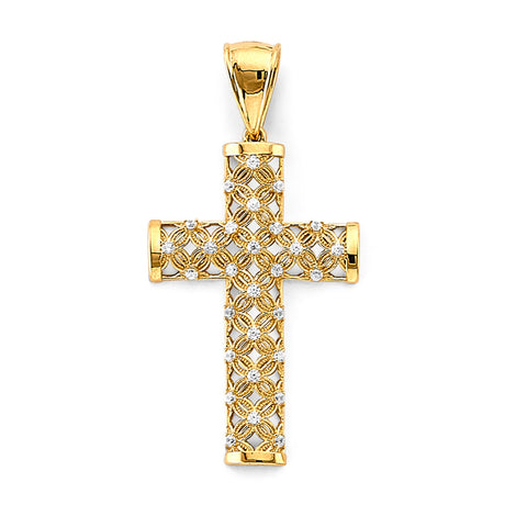 14K Two-Tone Gold CZ Cross Pendant