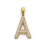 14K Two-Tone Gold Large CZ Pave Initial Pendant - Letter A on White Background