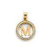 14K Two-Tone Gold CZ Round Initial Pendant