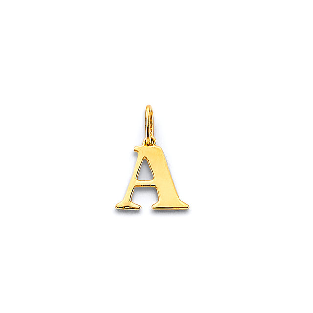 14K Yellow Gold Serif Initial Pendant - Letter A on White Background