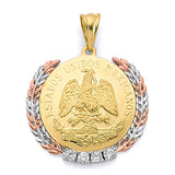 14K Tricolor Gold Laurel Coin Frame Pendant