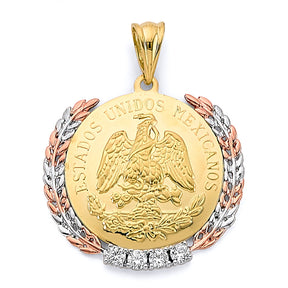 14K Tricolor Gold Laurel Coin Frame Pendant