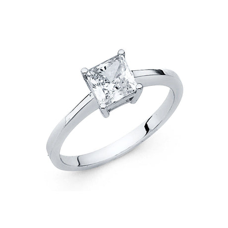 14K Gold Princess-Cut Solitaire Engagement Ring — White Gold