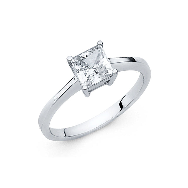 14K Gold Princess-Cut Solitaire Engagement Ring — White Gold