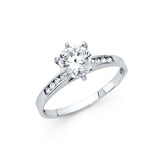 14K Gold Round Side Stone Engagement Ring — White Gold