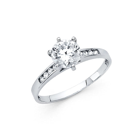 14K Gold Round Side Stone Engagement Ring — White Gold