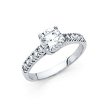 14K Gold Round Pavé Solitaire Engagement Ring — White Gold