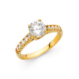 14K Gold Round Pavé Solitaire Engagement Ring — Yellow Gold