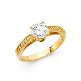 14K Gold Round Cathedral Pavé Solitaire Engagement Ring — Yellow Gold